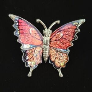 Vibrant Gold And Orange Butterfly Brooch